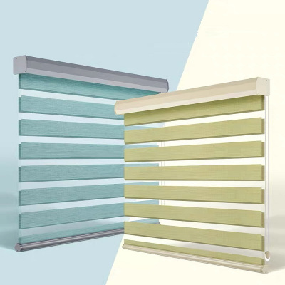 双层电动全遮光柔纱卷帘窗帘定制