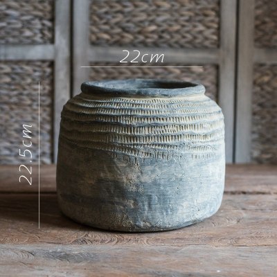 家柏饰(CORATED)非洲艺术老罐 复古工艺水泥罐坛子花瓶花盆花器民族风 绳纹罐(大)需打孔请备注 大