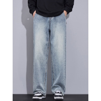 质感三色青年男式牛仔裤百搭宽松阔腿潮牌时尚高级感直筒拖地裤男