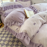 冬季加厚牛奶绒四件套新款加绒珊瑚绒家用卧室床单三件套