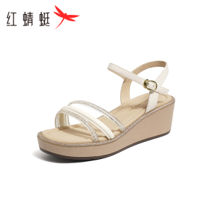 红蜻蜓凉鞋女2025新款夏季外穿坡跟一字带时尚鱼嘴女凉拖鞋休闲