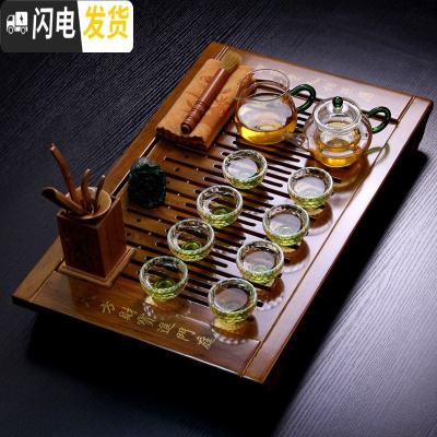 三维工匠耐热加厚泡红茶玻璃茶具套装功夫茶家用客厅办公室简约透明泡茶器 四面八方54长1壶1海8绿水晶杯+配件