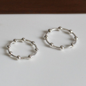 韩版饰品925纯银圆珠间珠戒指简约闭口戒指指环首饰女学生素银潮送女朋友老婆情人节七夕生日礼物 均色