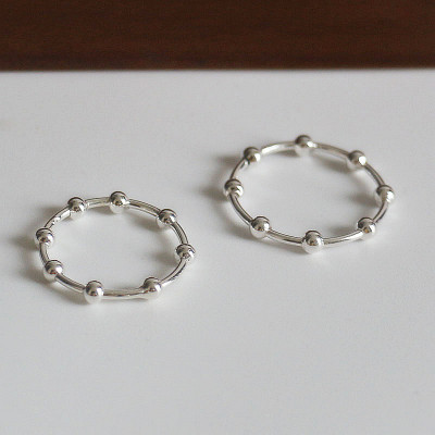 韩版饰品925纯银圆珠间珠戒指简约闭口戒指指环首饰女学生素银潮送女朋友老婆情人节七夕生日礼物