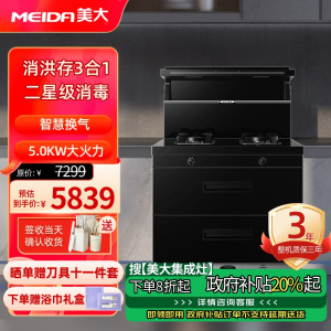 美大集成灶消毒柜Z23-A变频节能降噪大火力双灶定时家用双重消毒油烟机燃气灶集成一体 黑色 液化气