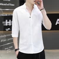 男士中袖衬衫春夏天七分袖夏装韩版休闲长袖衬衣男装衣服