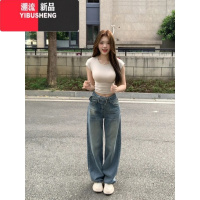 YIBUSHENG正肩短袖t恤女季2024新款美式辣妹紧身露脐短款纯欲风上衣