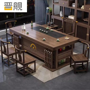 晋舰茶桌椅组合办公室功夫茶几泡茶台套装一体家用小户型喝茶桌1.8厚德载物+1梳背4月牙+茶水柜