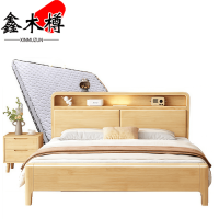 鑫木樽床1.2m原木色+床头柜+床垫套