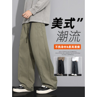 卫裤男士春秋款宽松直筒秋季加肥加大码胖子阔腿休闲美式裤子