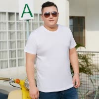 SUNTEK棉短袖男色白色T恤圆领宽松大码加肥加大胖子男装半袖打底衫T恤