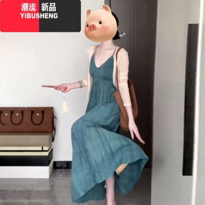 YIBUSHENG2024新款法式吊带连衣裙子女季高级感海边度假收腰绝美沙滩长裙