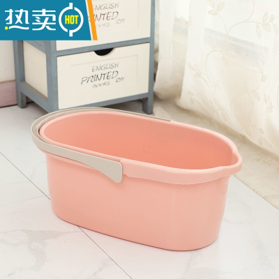 敬平加厚塑料拖把桶挤水桶胶棉拖把清洗桶宽口地拖桶手提长方形拖布桶 [普通款浅粉]拖把单桶
