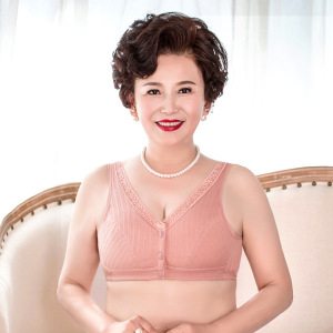 大观鸟老年文胸舒适中老年内衣宽松前开扣背心式中年妇女文胸大码