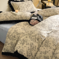 法式赫本牛奶绒床上四件套保暖复古花边ins双面绒灯芯绒秋冬床品