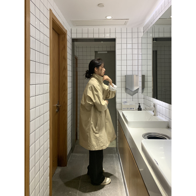 SUNTEK2021新款秋季韩版气质宽松休闲色风衣外套中长款女秋冬风衣卡其色均码