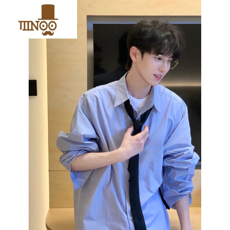 YANXU蓝色防晒衬衫长袖感阳光干净男生穿搭痞帅dk制服衬衣美式外套