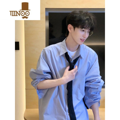 YANXU蓝色防晒衬衫长袖感阳光干净男生穿搭痞帅dk制服衬衣美式外套