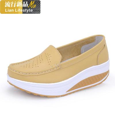 2020春秋新款透气摇摇鞋护士鞋白色坡跟单鞋小白鞋女鞋厚底松糕鞋知义(ZHIYI)休闲鞋