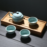 苏氏陶瓷汝窑茶具巧把西施茶壶开片可养金线一壶三茶杯旅行功夫茶具套装