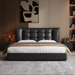 真皮大床简约榻榻米北欧极简意式轻奢-卡尔适华夫饼