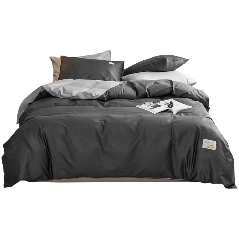 美帮汇被套四件套全棉全棉 简约大气灰色床单北欧风男生潮流床套 三