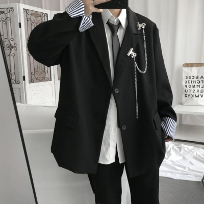 HLCOMANdk制服暗黑风西装男韩版套装休闲潮流黑色宽松帅气百搭jk班服外套夹克