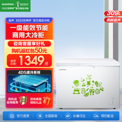 容声(ronshen)309升商用冰柜冷柜卧式大冷冻柜 冷藏冷冻转换 节能省电