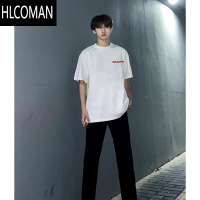 HLCOMAN字母短袖T恤男夏季时尚潮牌oversize休闲宽松小领口上衣