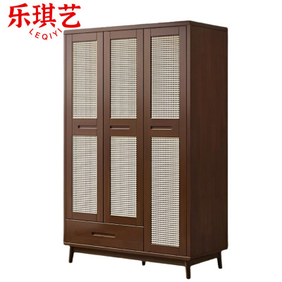 乐琪艺 实木衣柜 胡桃色藤编 129.5*60*196.5cm 台