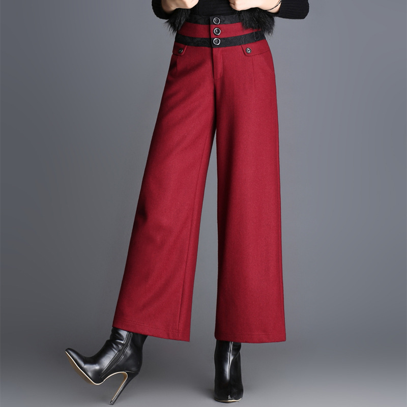 2018秋冬中老年妈妈羊毛高腰毛呢阔腿裤长裤宽松大码休闲女裤子CYLLCY