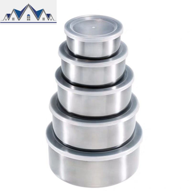 五件套不锈钢保鲜盒圆形密封保鲜碗带盖汤碗收纳密封罐家用 三维工匠收纳盒