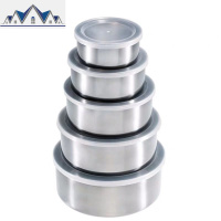 五件套不锈钢保鲜盒圆形密封保鲜碗带盖汤碗收纳密封罐家用 三维工匠收纳盒