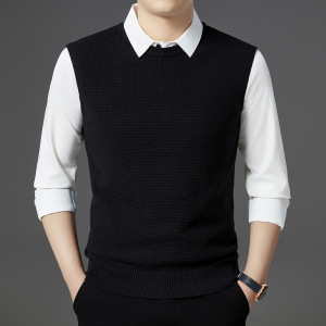 针织男士假两件2025秋季新款时尚拼接翻领撞色毛衣男针织衫