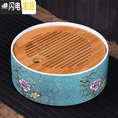 三维工匠家用简约功夫茶具扒花干泡大号茶盘套装储水日式竹制茶托盘 大号藏蓝悠品干泡盘