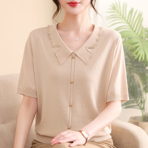 2026年女装新款中老年短袖针织衫薄款夏天衣服中年女小翻领夏季女