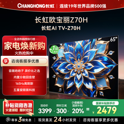 长虹欧宝丽 65Z70H 内置分舱回音壁电视 双驱16晶MiniLED 云帆AI影像4K超高清平板液晶电视政府补贴