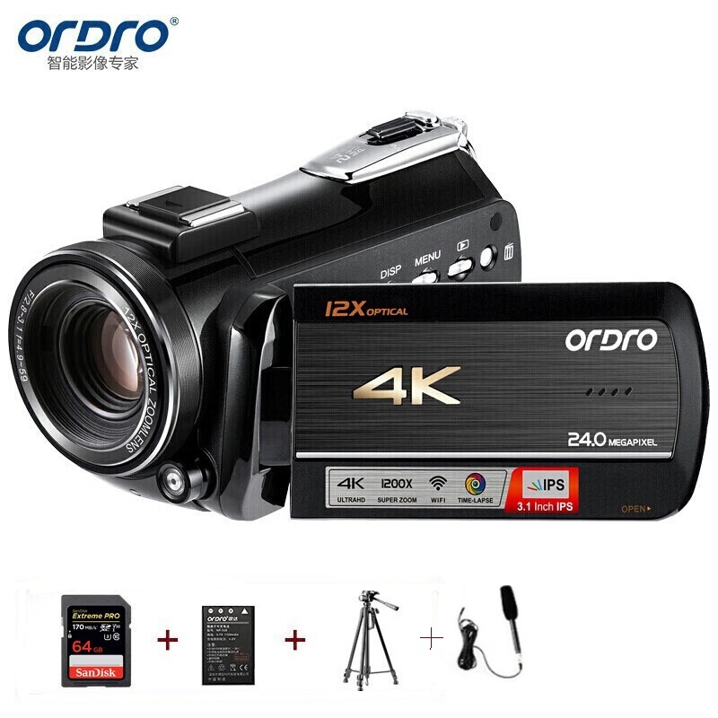 欧达(ORDRO)实用直播版 4K摄像机专业直播录像机家用手持DV光学变焦高清数码摄影机vlog短视频会议 AC5