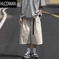 HLCOMAN日系七分裤男生宽松大码过膝短裤夏季美式ins潮牌休闲7分阔腿中裤
