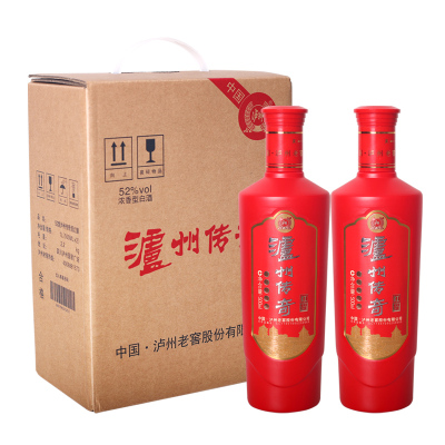 泸州老窖股份 泸州传奇 52度红耀 纯粮食酒固态发酵 浓香型白酒 500ml/瓶 两瓶装