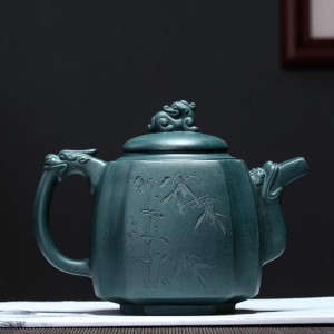美帮汇绿泥四方饮和壶紫砂壶茶具全手工名家茶壶四方龙尊方壶