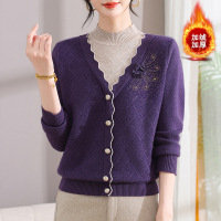 妈妈秋冬装一体绒国风半高领毛衣女保暖上衣中老年加绒加厚打底衫