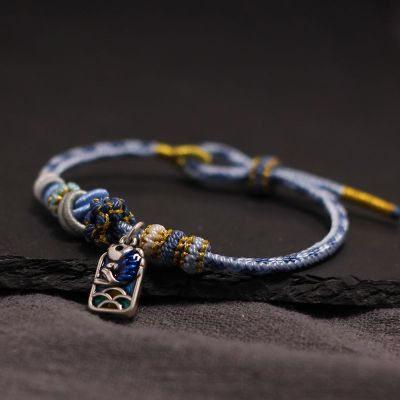 非遗手工编织银饰手串纯银复古简约民族风饰品转运五彩绳手链锦鲤送女朋友老婆情人节七夕生日礼物