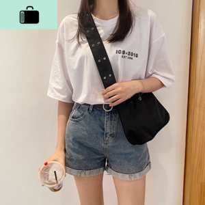 2020春夏新款暗黑系小众个性针扣百搭尼龙布单肩斜挎包女腋下包女NEW LAKE 黑色(尼龙布)女士单肩包 黑色（尼龙布）