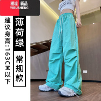 YIBUSHENG薄荷绿降落伞工装裤女2024新款高腰休闲美式速干运动宽松阔腿裤