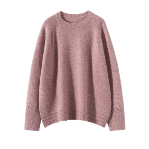 秋冬新款山羊绒衫女针织打底衫宽松圆领厚款保暖长袖上衣五针毛衣