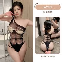 九里晴川情趣内衣条纹镂空连体网衣纯欲性感诱惑单肩抹胸凸显线条 九里晴川WY081[镂空透视网衣裙] 均码