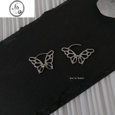 JiMibolo暗黑镂空蝴蝶耳扣女ins潮小众简约个性潮人港风复古耳钉耳环