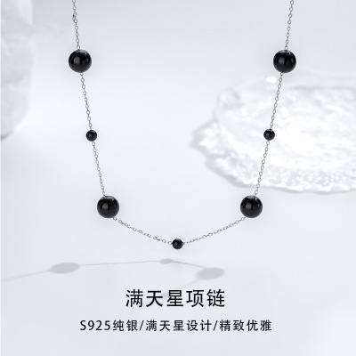 S925纯银纯黑满天星项链性感大气高级感锁骨链法式项饰品批发礼物送女朋友老婆情人节七夕生日礼物