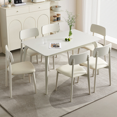 全友家居奶油风橡胶木框架餐桌科技皮软包餐椅餐厅家具